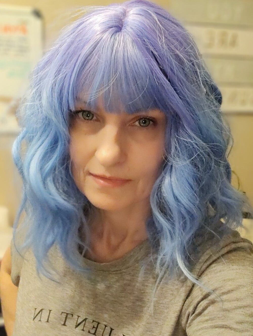 Pastel Lavender Blue Wig with Bangs - Women Hair